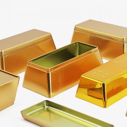 Gold brick shaped tinplate box